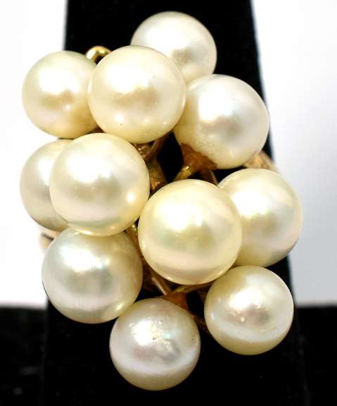 Vintage Custom Pearl Cluster Ring in 14KT Yellow Gold