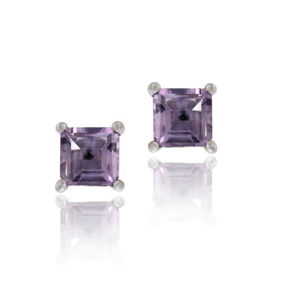 Sterling Silver 1.10ct. Amethyst 5mm Square Stud Earrings
