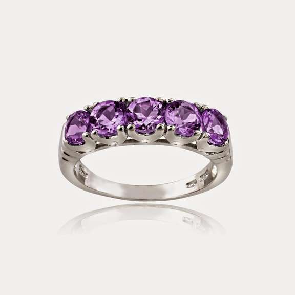 Sterling Silver 1.25 Ct Amethyst Half Eternity Band Ring,