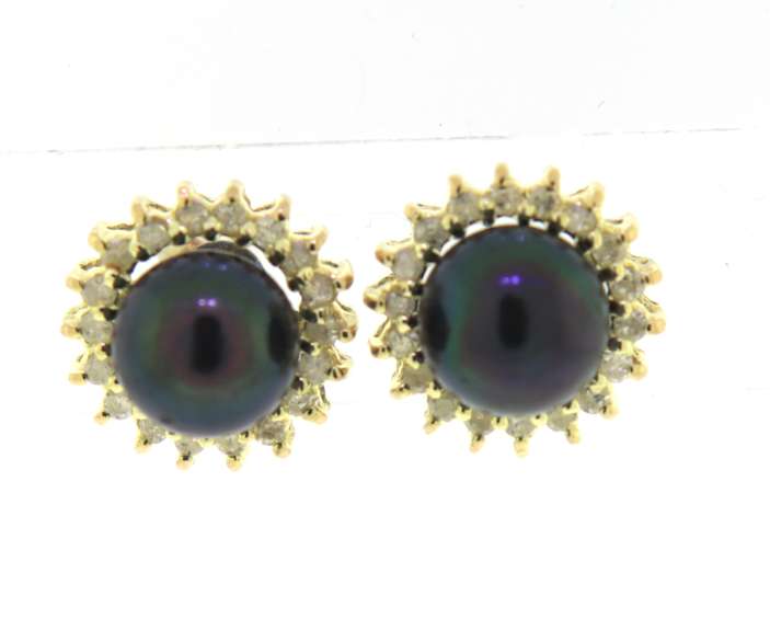 Stunning Black Pearl and Diamond Halo Earrings