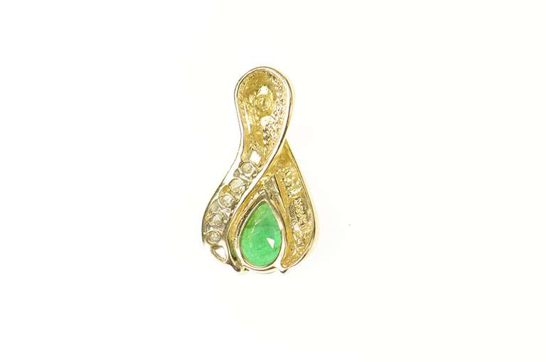 10K Yellow Gold 0.59 Ctw Natural Pear Emerald Diamond Pendant