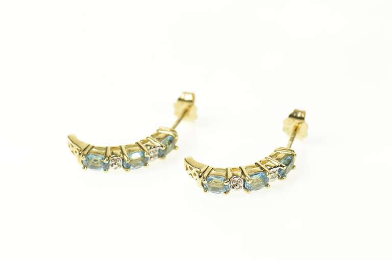 14K Yellow Gold Blue Topaz Diamond Accent Semi Hoop Earrings