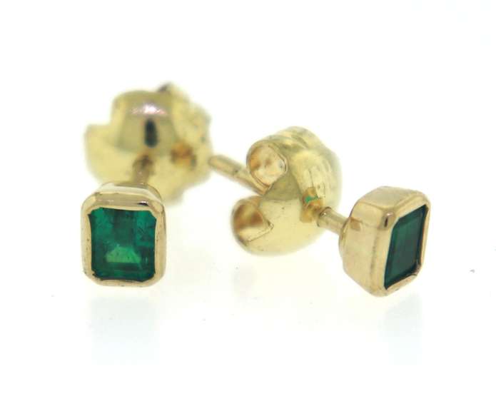 Cute 18kt Emerald Cut Emerald Bezel Set Earrings