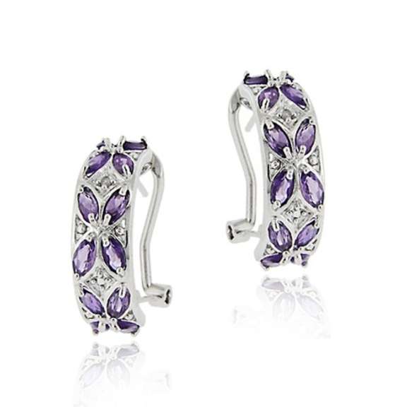 Sterling Silver 3.36ct. Amethyst & Diamond Half Hoop Earrings