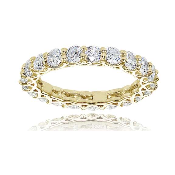 18K Gold over Silver Cubic Zirconia 3mm Round-cut Eternity Band Ring