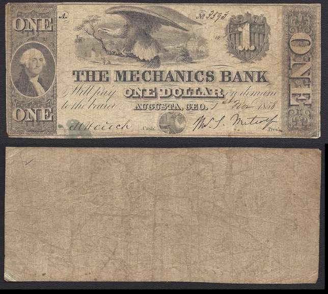 $1 1858 Obsolete Mechanics Bank Augusta, GA