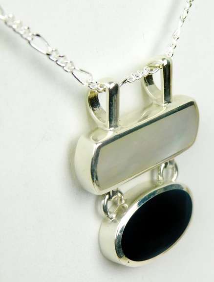 Mother of Pearl & Black Onyx Slide Pendant & Chain