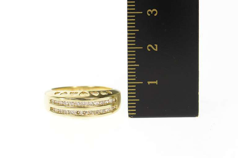 10K Yellow Gold Tiered Diamond Channel Heart Pattern Band Ring