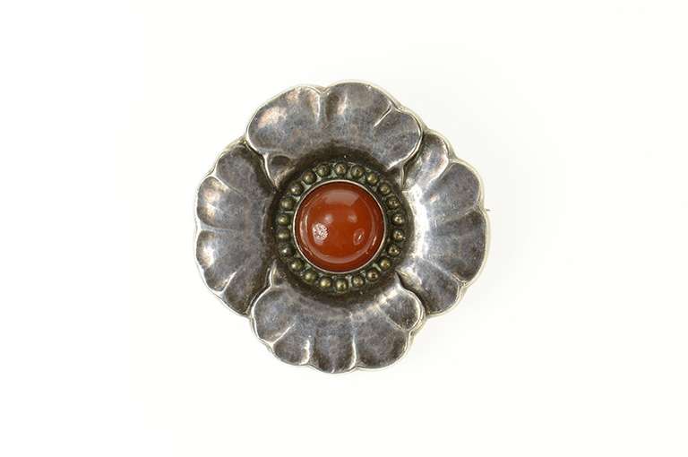 Sterling Silver Georg Jensen Carnelian Leaf Flower 189 Pin/Brooch