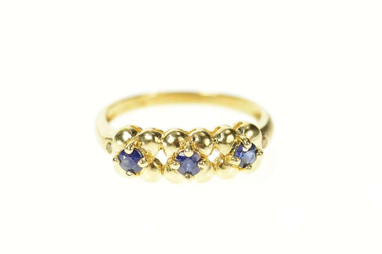 14K Yellow Gold Three Stone Sapphire Floral Statement Band Ring