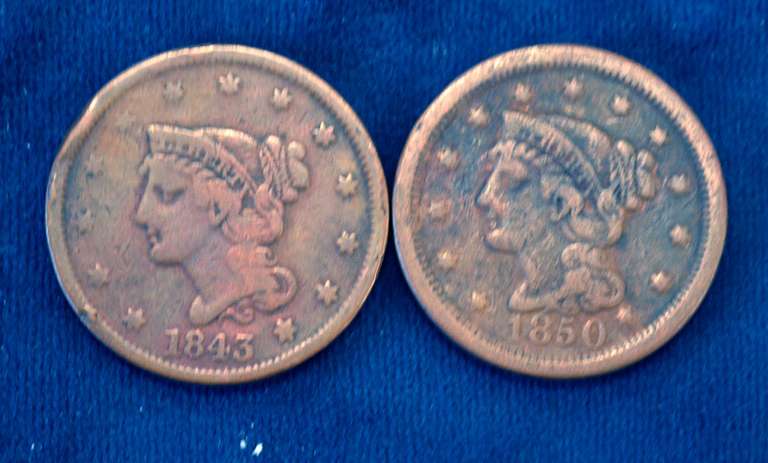 Lot Of 2 Large Cents 1843, 1850