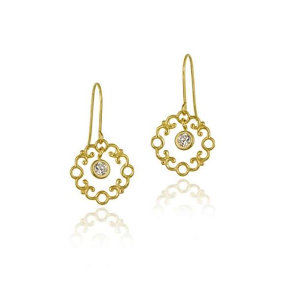 10K Gold CZ & Filigree Dangle Earrings