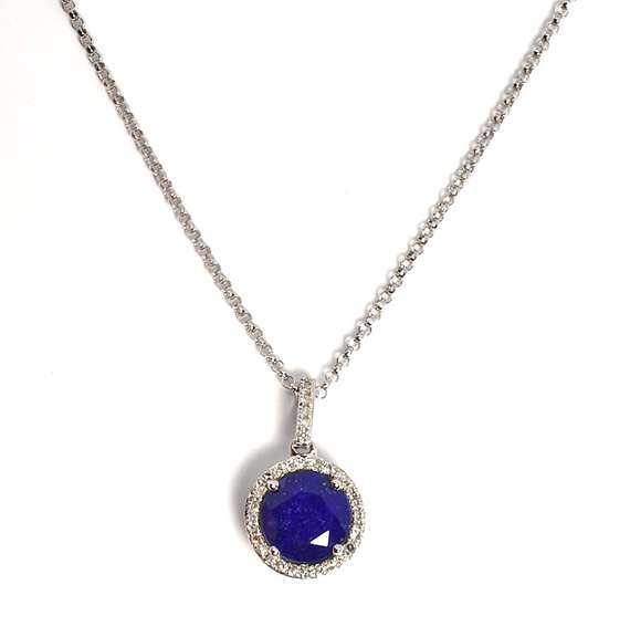Vibrant Lapis & Diamond Pendant Necklace in 14k WG