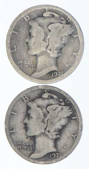 Lot (2) 1921 Mercury Dime