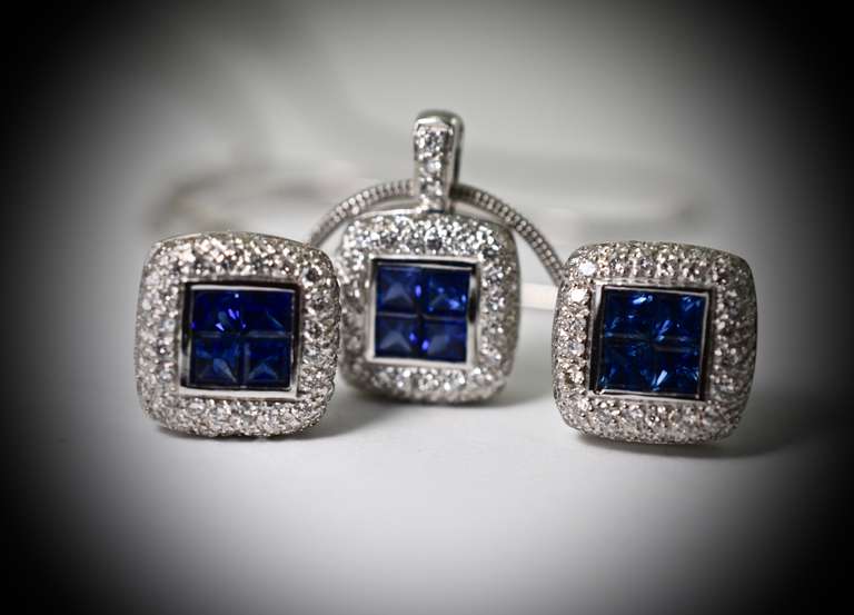Stunning 18K White Gold Sapphire and Diamond Suite