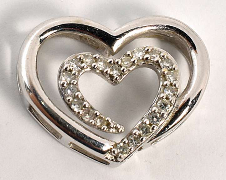 Modern Heart in a Heart Diamond Pendant