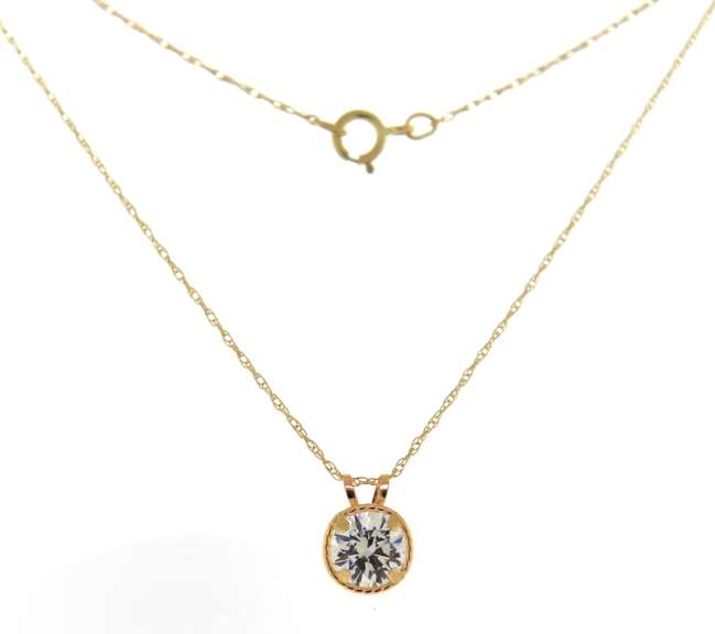 Fancy 14kt YG Round Brilliant Cut Bezel Set CZ Necklace