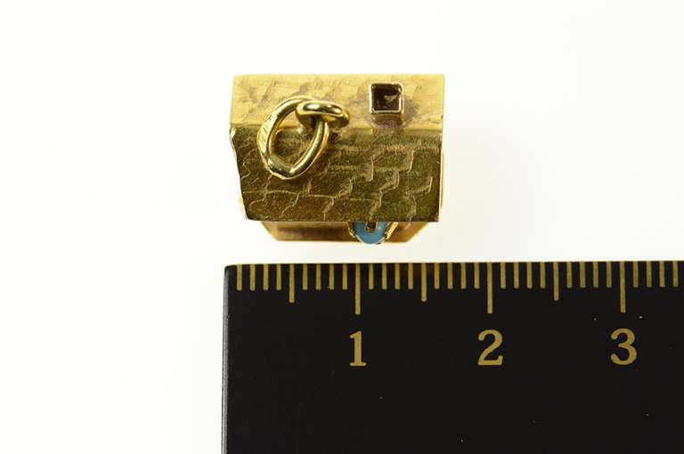 18K Yellow Gold 3D Victorian Turquoise Inset House Cabin Charm/Pendant