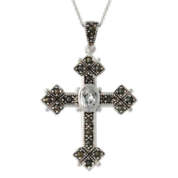 Sterling Silver Marcasite & CZ Cross Pendant