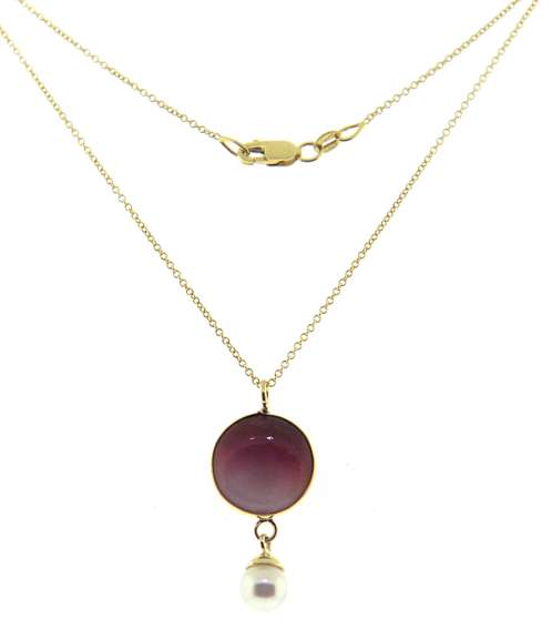 Charming 14kt YG Pink Enamel and Pearl Pendant on Chain