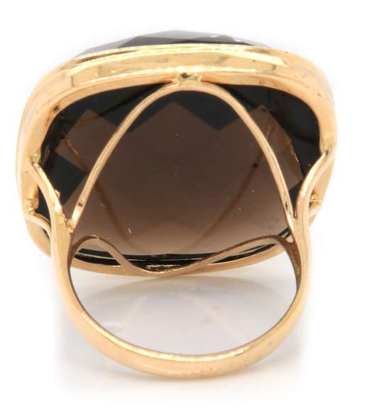 Amazing 14kt YG Checkerboard Cut Smokey Quartz Ring