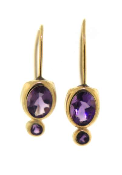 Nice Bezel Set Oval Amethyst Dangle Earrings