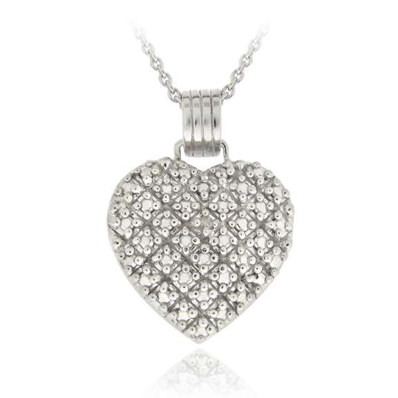 Sterling Silver Diamond Accent Pave Heart Necklace