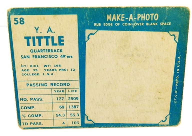 Y.A. Tittle 1961 Topps Football Card