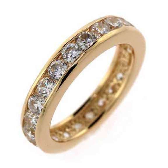 18K Gold over 925 Silver CZ Eternity Wedding Band Ring