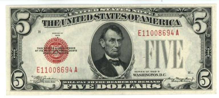 Scarcer Ch CU 1928-B Small Size Series $5 Red Seal Note