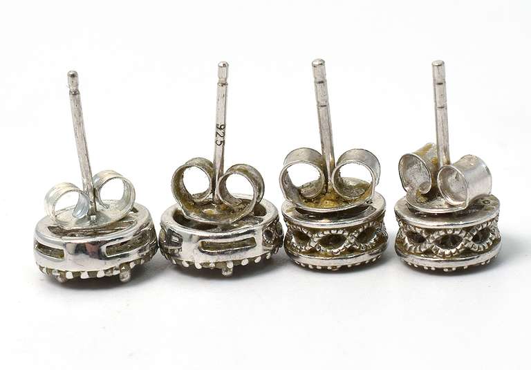 2 Pairs of Sterling Silver Earrings with Diamonds