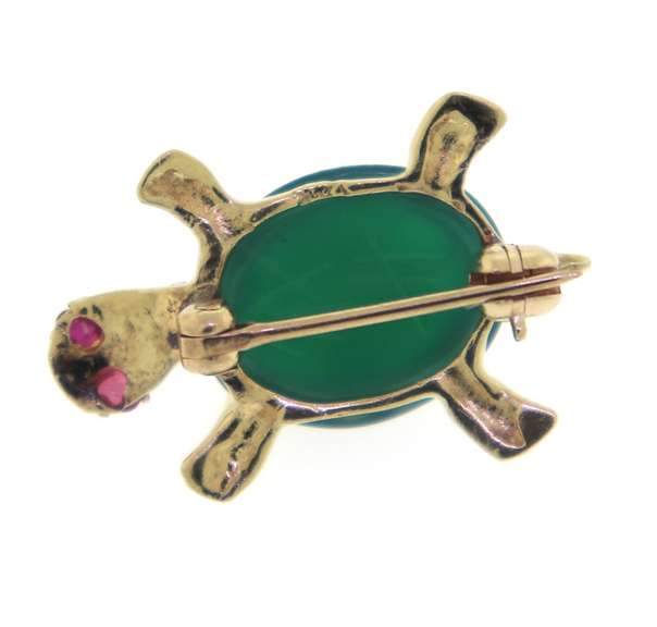 Cute Yellow Gold Jade Turtle Pin