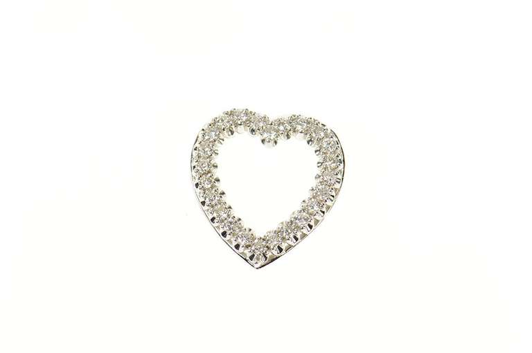 14K White Gold 0.48 Ctw Diamond 1950's Classic Heart Pendant