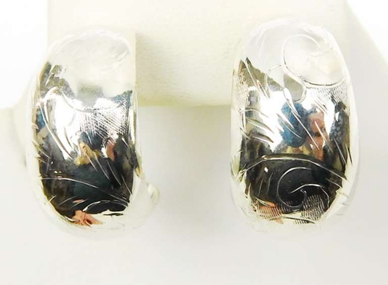 Wide Sterling Silver Engraved Hoop Earrings