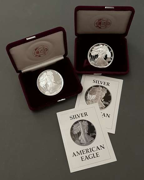 1987 S &1991 S Proof Silver Eagles With Boxs Papers