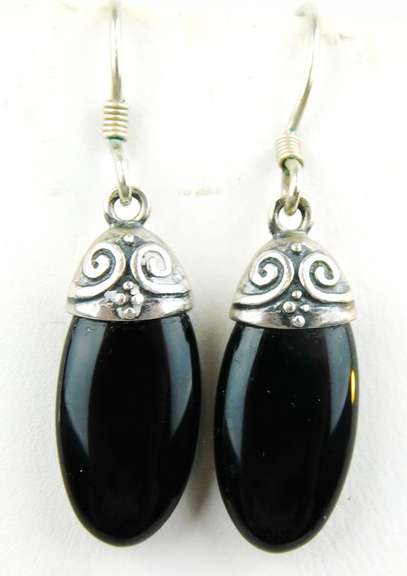 2 Pairs of Pretty Sterling & Black Onyx Earrings