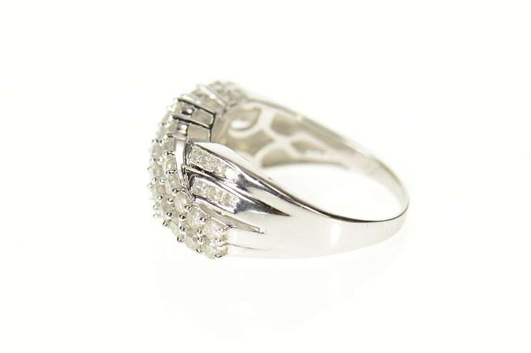 14K White Gold 0.86 Ctw Wavy Pave Diamond Criss Cross Band Ring