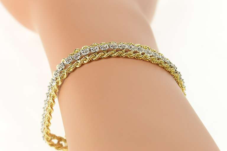 14K Yellow Gold 0.72 Ctw Diamond Rope Link Chain Tennis Bracelet