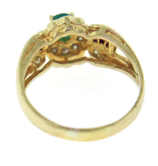 Sparkling 14kt YG Emerald, Sapphire, Ruby and Diamond Ring