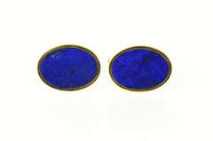 18K Yellow Gold Oval Retro Lapis Lazuli Inset Classic Cuff Links