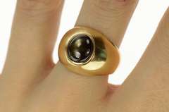14K Yellow Gold 1960's Men's Oval Black Star Sapphire Ring