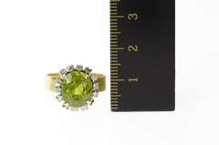 14K Yellow Gold Oval Peridot Diamond Halo Ornate Cocktail Ring