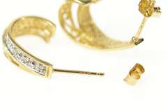 10K Yellow Gold Diamond Curved Oval Swirl Design Semi Hoop Earrings