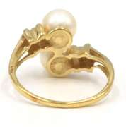 Brilliant 14kt YG Double Pearl & Diamond Bypass Ring