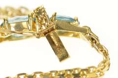 14K Yellow Gold Three Stone Blue Topaz Diamond Bar Link Bracelet