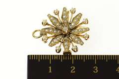 14K Yellow Gold Victorian Seed Pearl Diamond Accent Sun Pendant/Pin