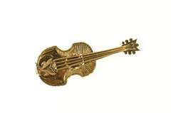 14K Yellow Gold Elaborate Ornate Guitar Musical Instrument Pin/Brooch