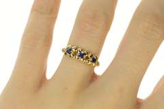 14K Yellow Gold Three Stone Sapphire Floral Statement Band Ring