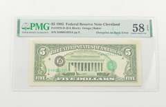 $5 1985 Cleveland FR PMG 58 EPQ Choice About UNC Fr# 1978-D DA Block