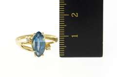 10K Yellow Gold Marquise Blue Topaz Diamond Statement Bypass Ring